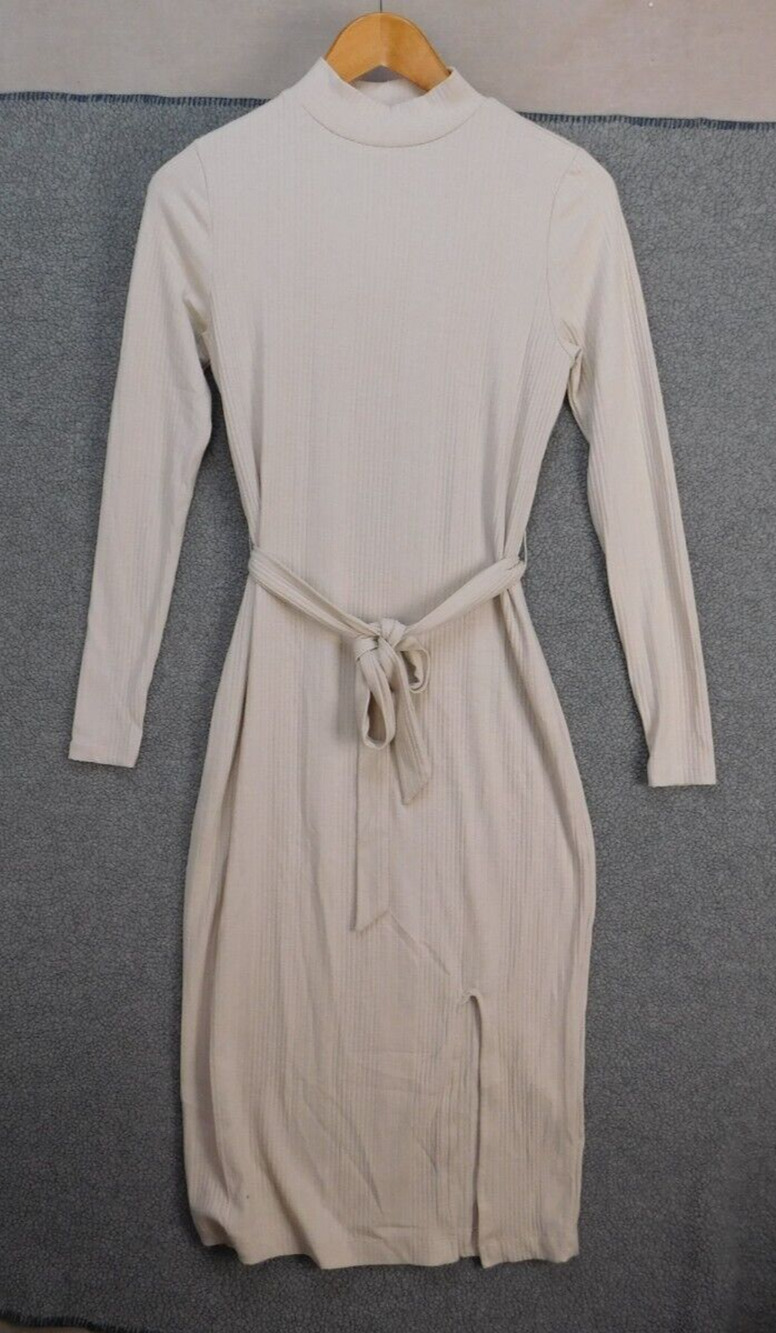 Magnolia Skye Women's S Belted Ivory Crew Neck Dress